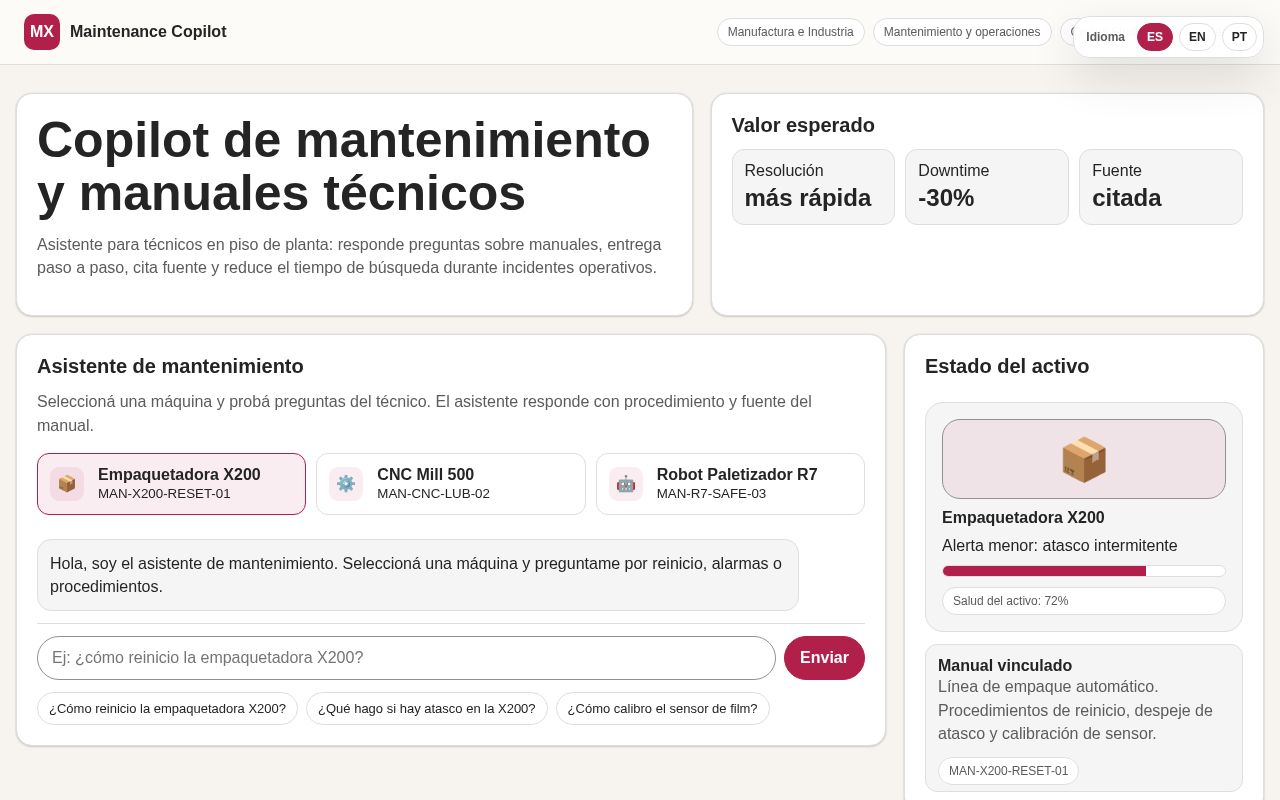 Preview of Demo Manufactura Copilot Mantenimiento