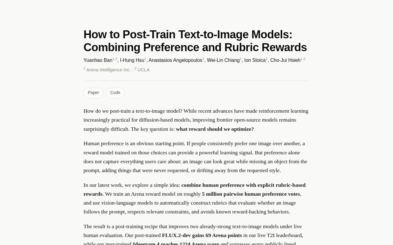 Preview of Post Training Frontier Text To Image Models By Composing Preference And Rubric Rewards
