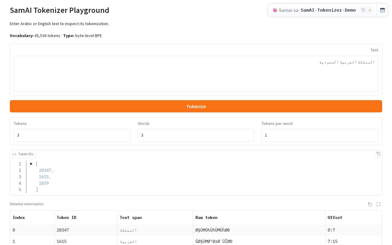 Preview of SamAI Tokenizer Playground