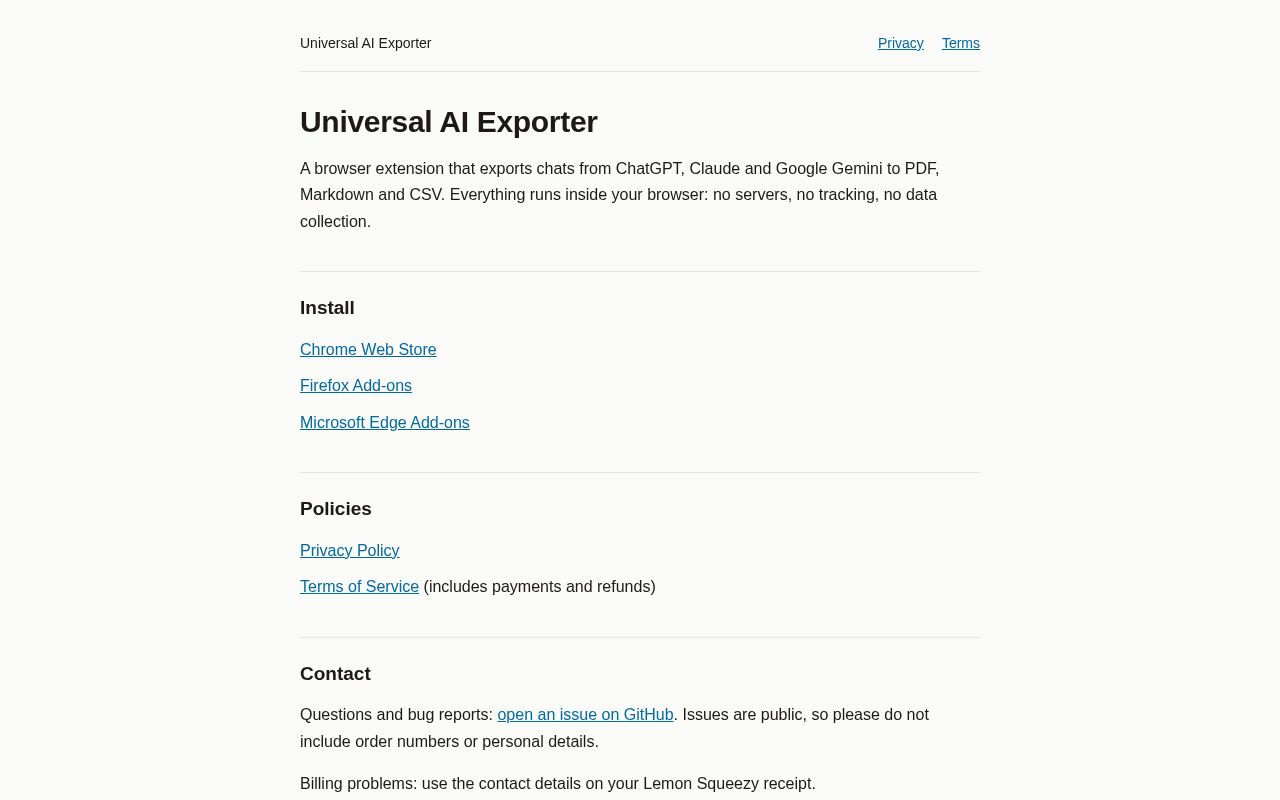 Preview of Universal Ai Exporter Site