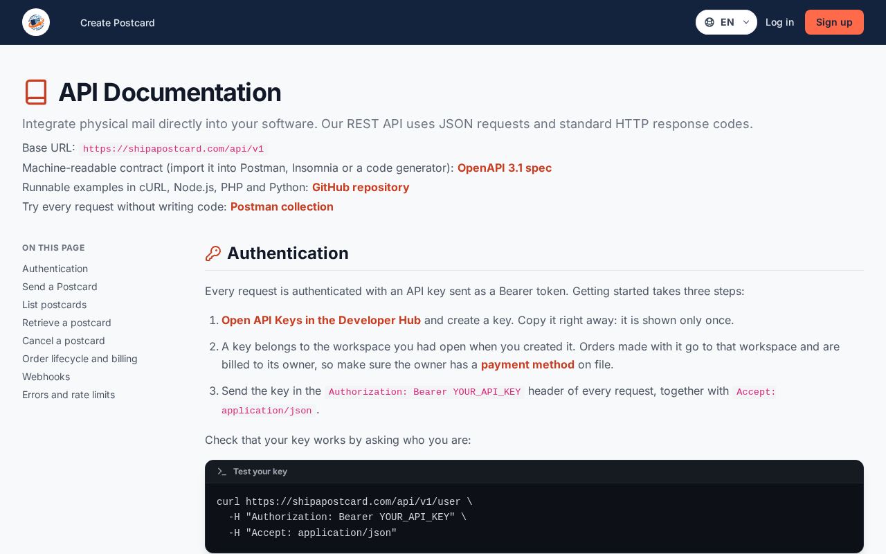 Preview of Shipapostcard Api Examples