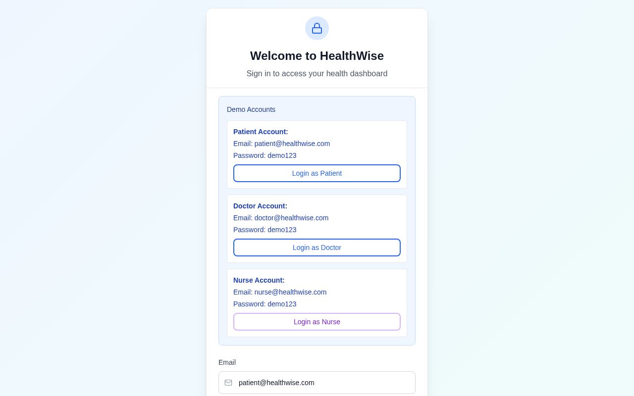 Preview of HealthWise Application