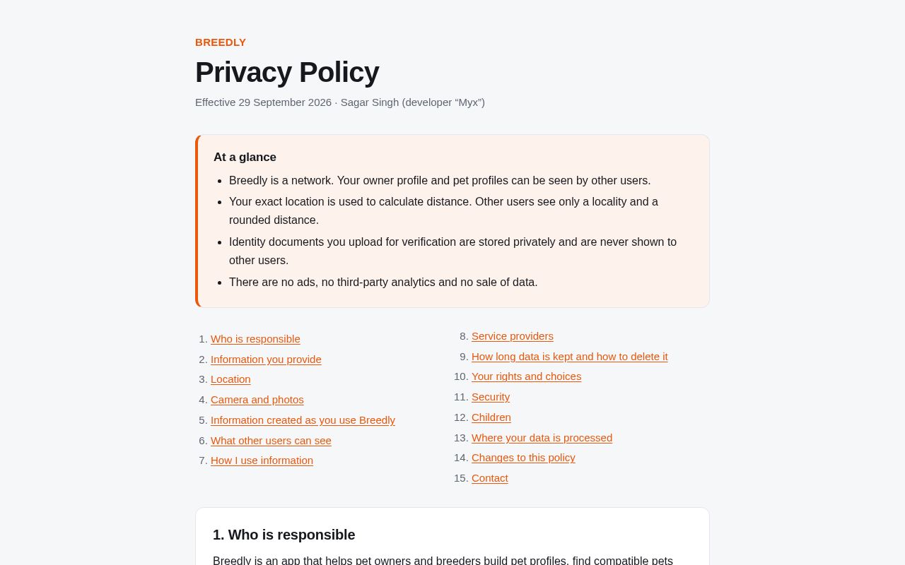 Preview of Breedly Privacy Policy