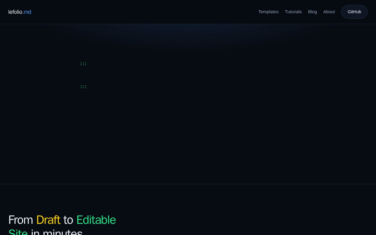 Preview of lefolio engine — A static Site Generator  Built for Markdown and AI