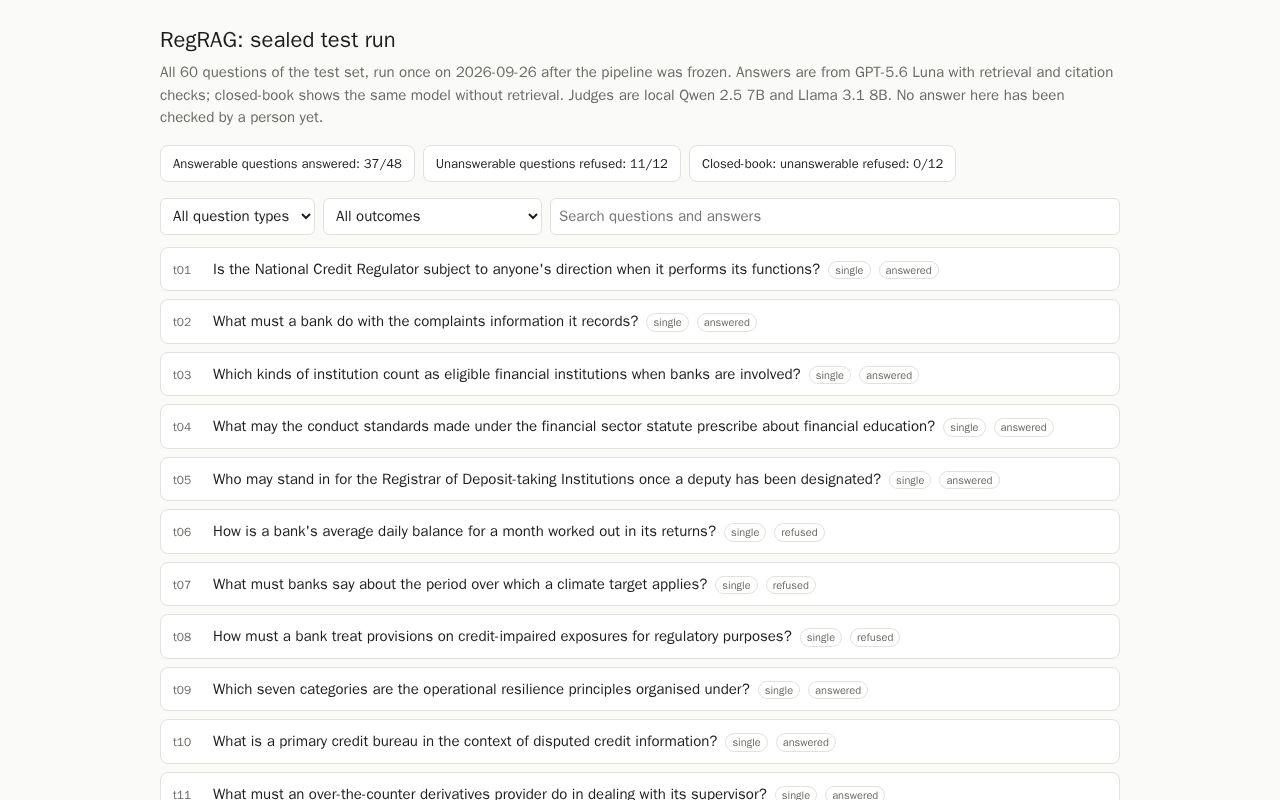 Preview of RegRAG test run explorer