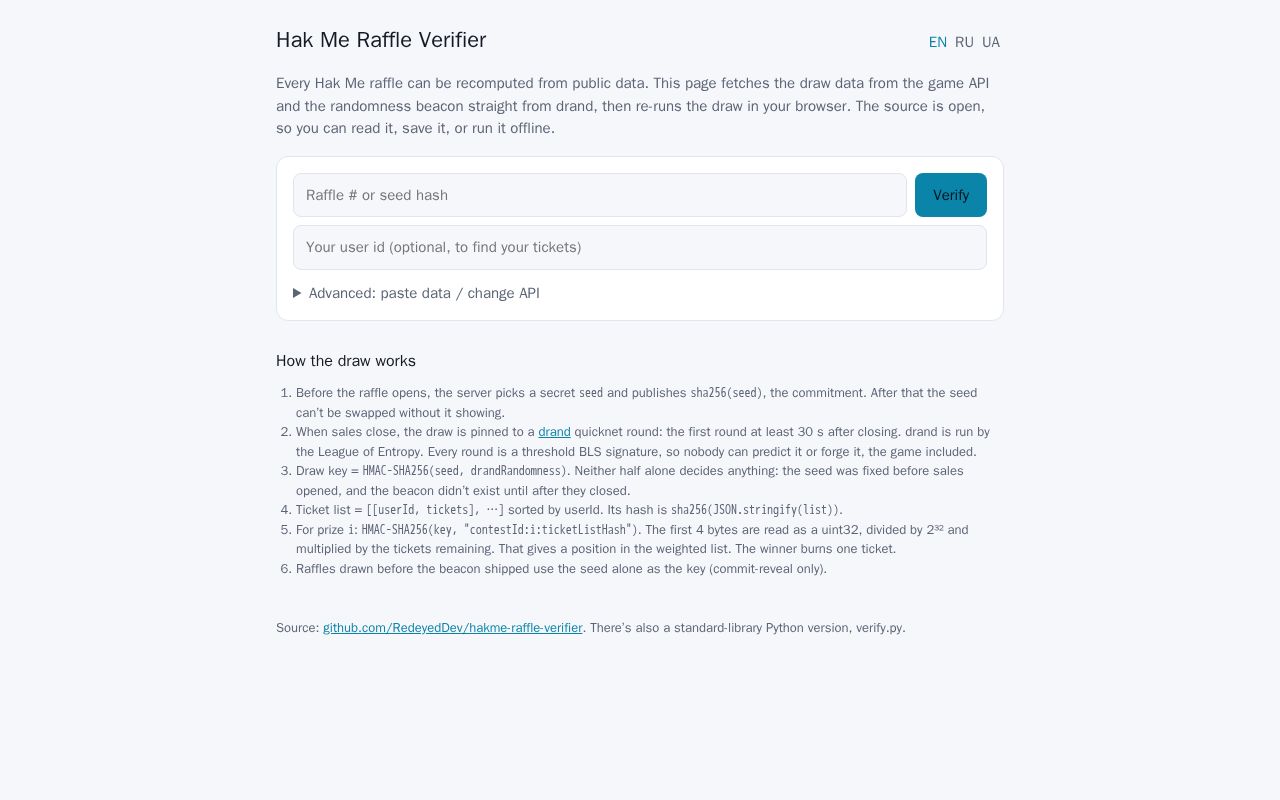 Preview of Hak Me Raffle Verifier