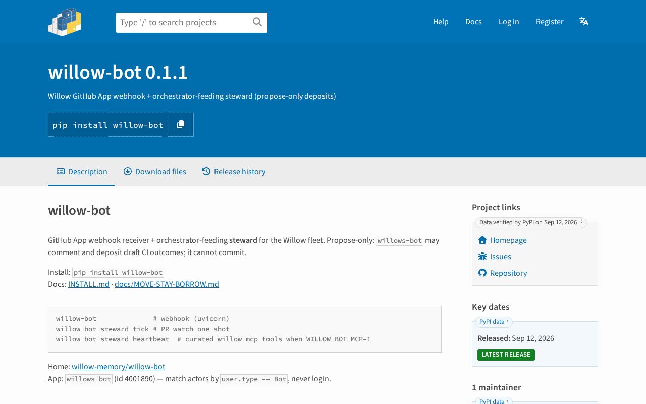 Preview of Willow GitHub App webhook + orchestrator-feeding steward (propose-only deposits)