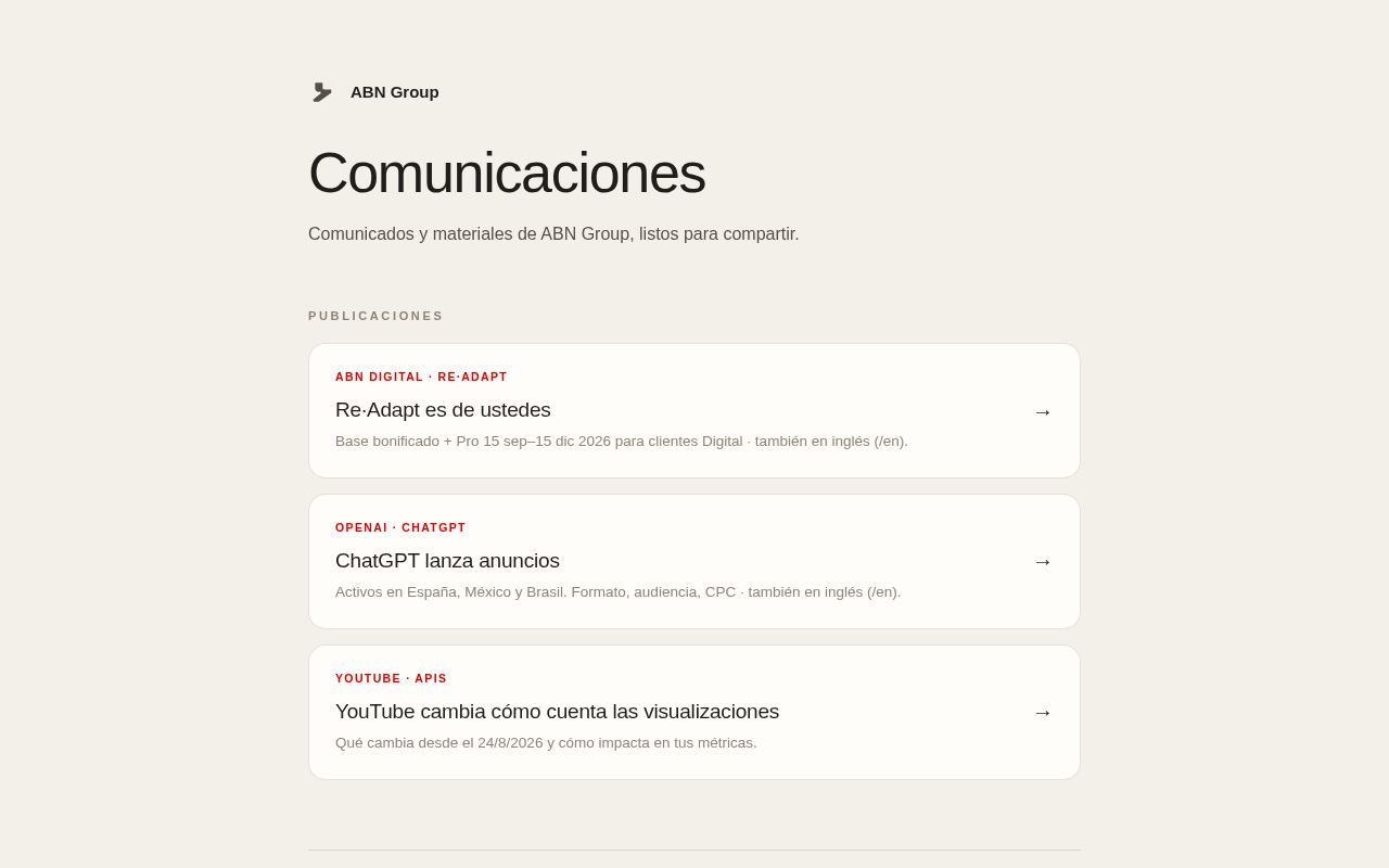Preview of COMUNICACIONES ABN Group — comunicados y landings, auto-publicados por GitHub Pages