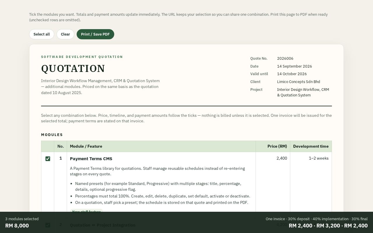 Preview of Limico Project Quotation