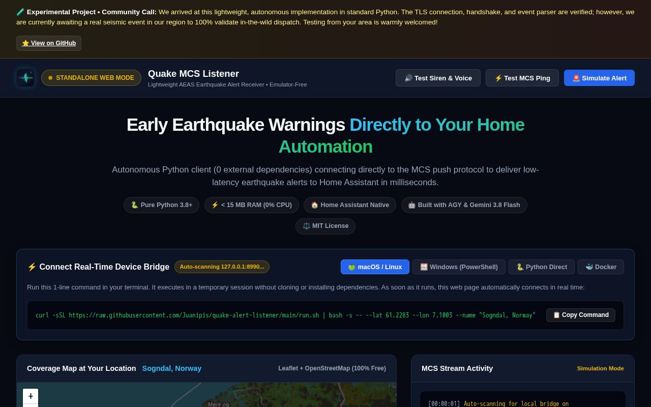 Preview of Quake Alert Listener