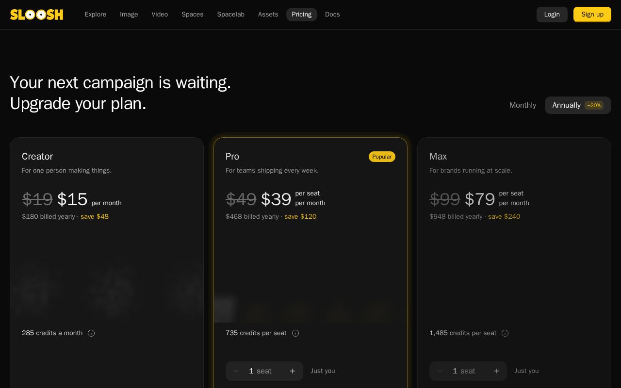 Preview of Sloosh Pricing