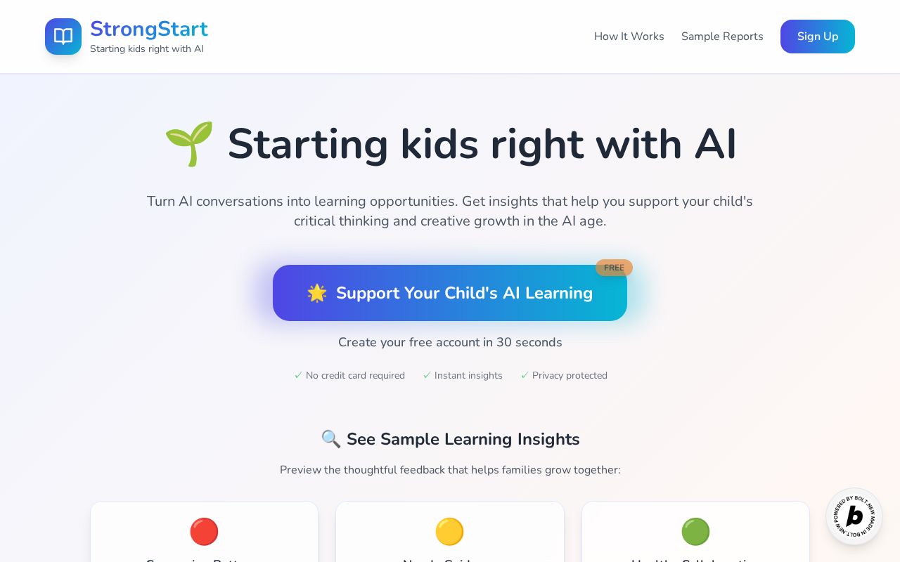 Preview of StrongStart - Starting kids right with AI