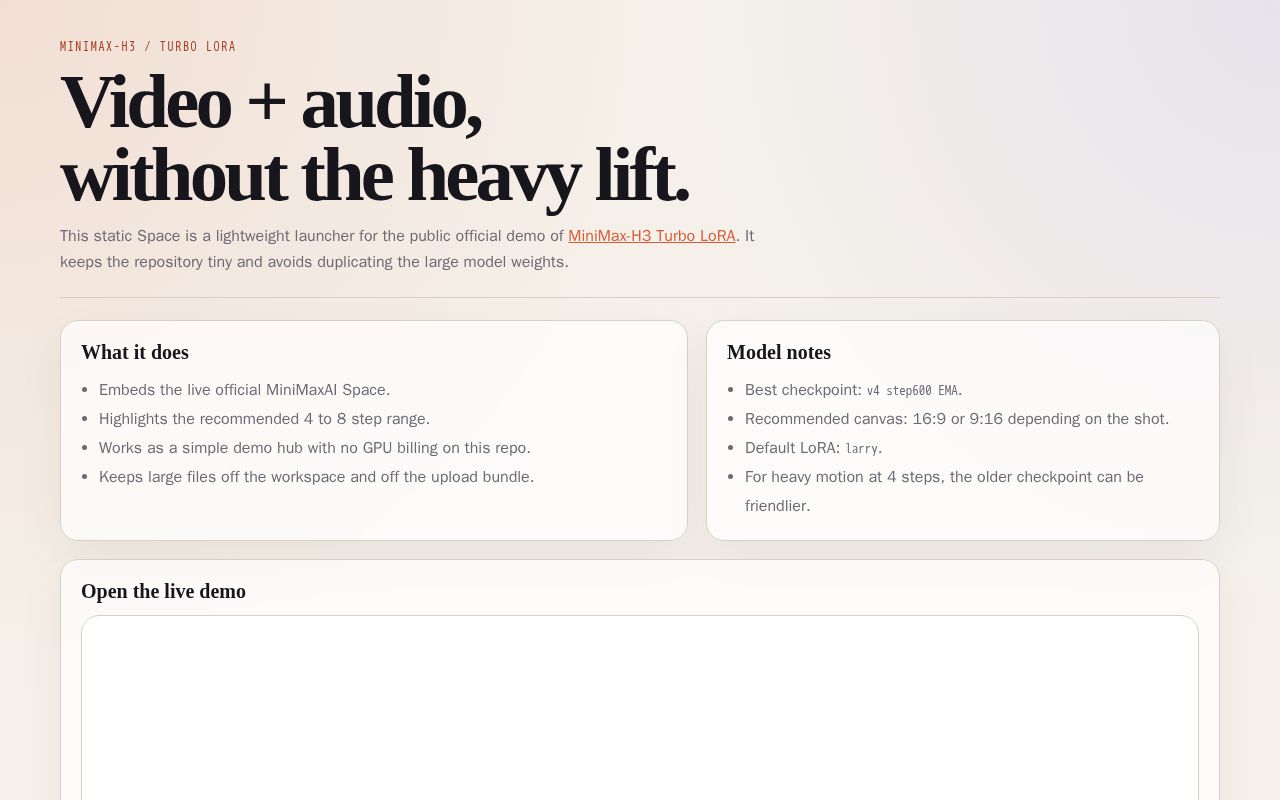 Preview of MiniMax H3 Turbo Studio