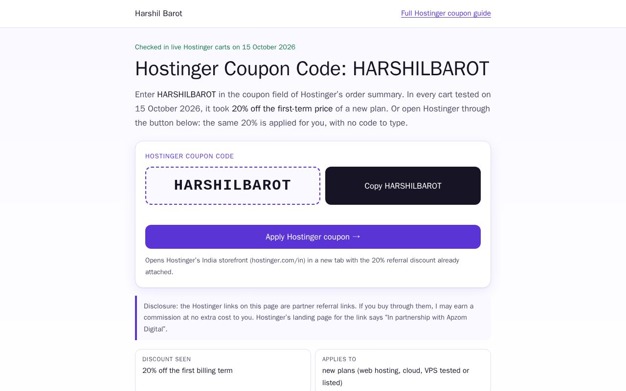 Preview of Hostinger Coupon