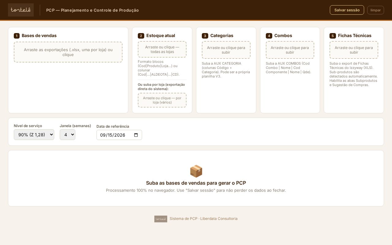 Preview of PCP Tortele - planejamento e controle de producao semanal (4 lojas)