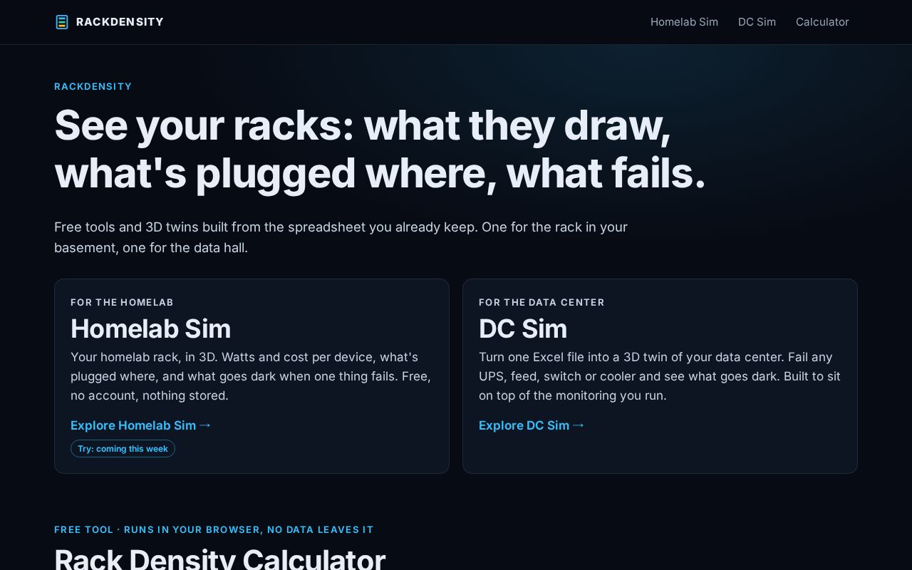 Preview of Rack Density Calculator & 3D Rack Twins