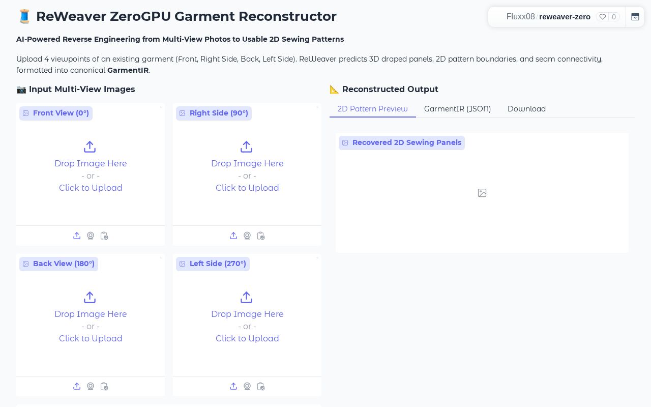 Preview of ReWeaver ZeroGPU Garment Reconstructor