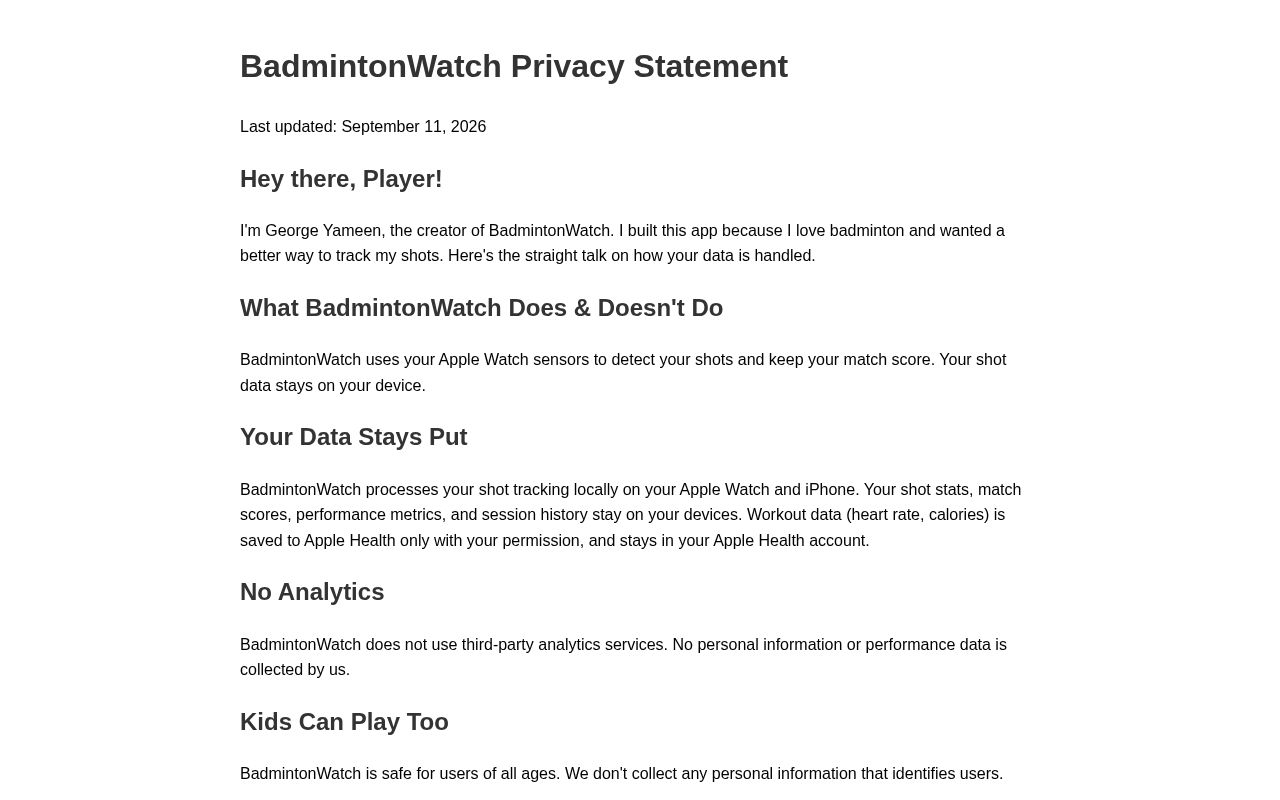 Preview of Badmintonwatch Privacy