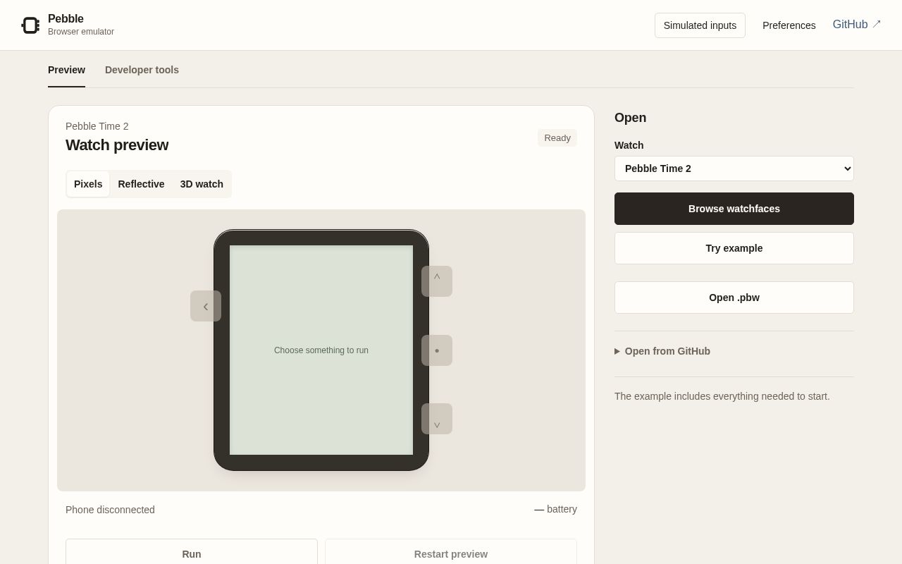 Preview of Pebble Browser Emulator