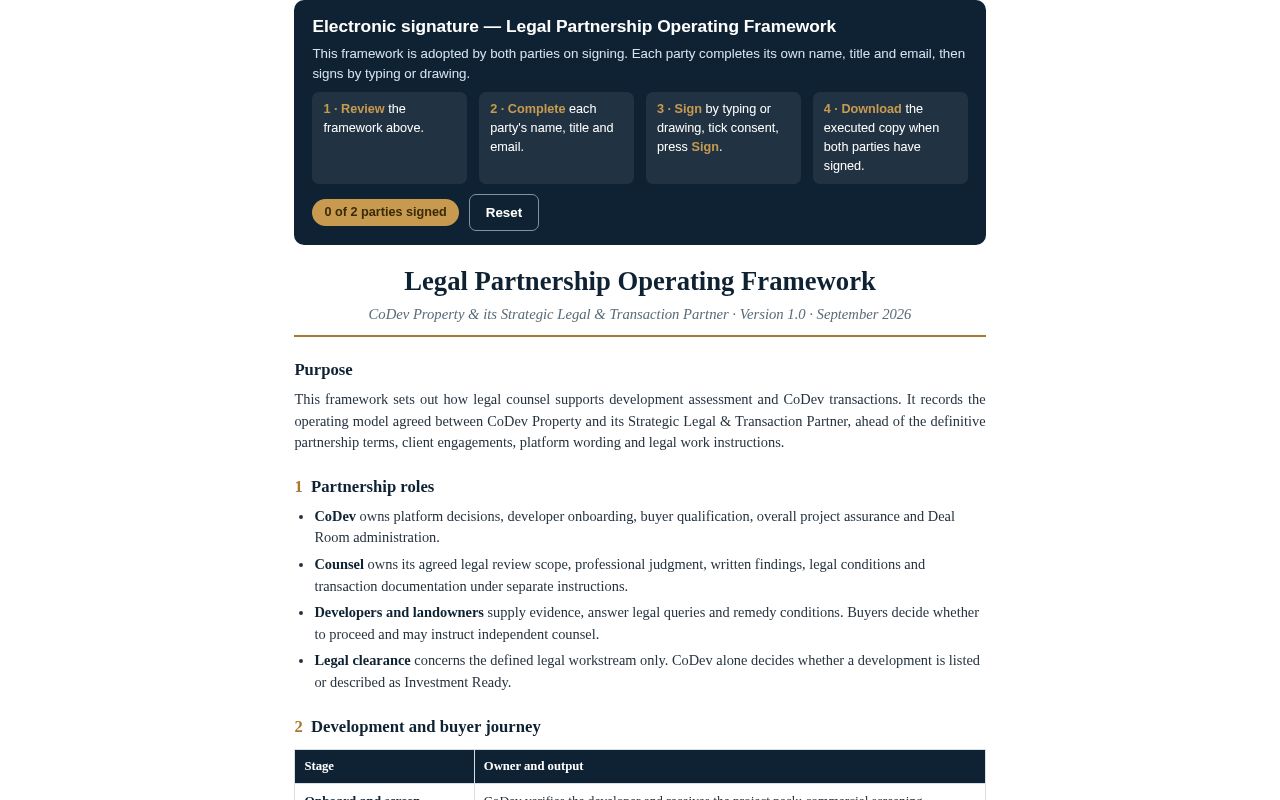 Preview of Codev Legal Framework