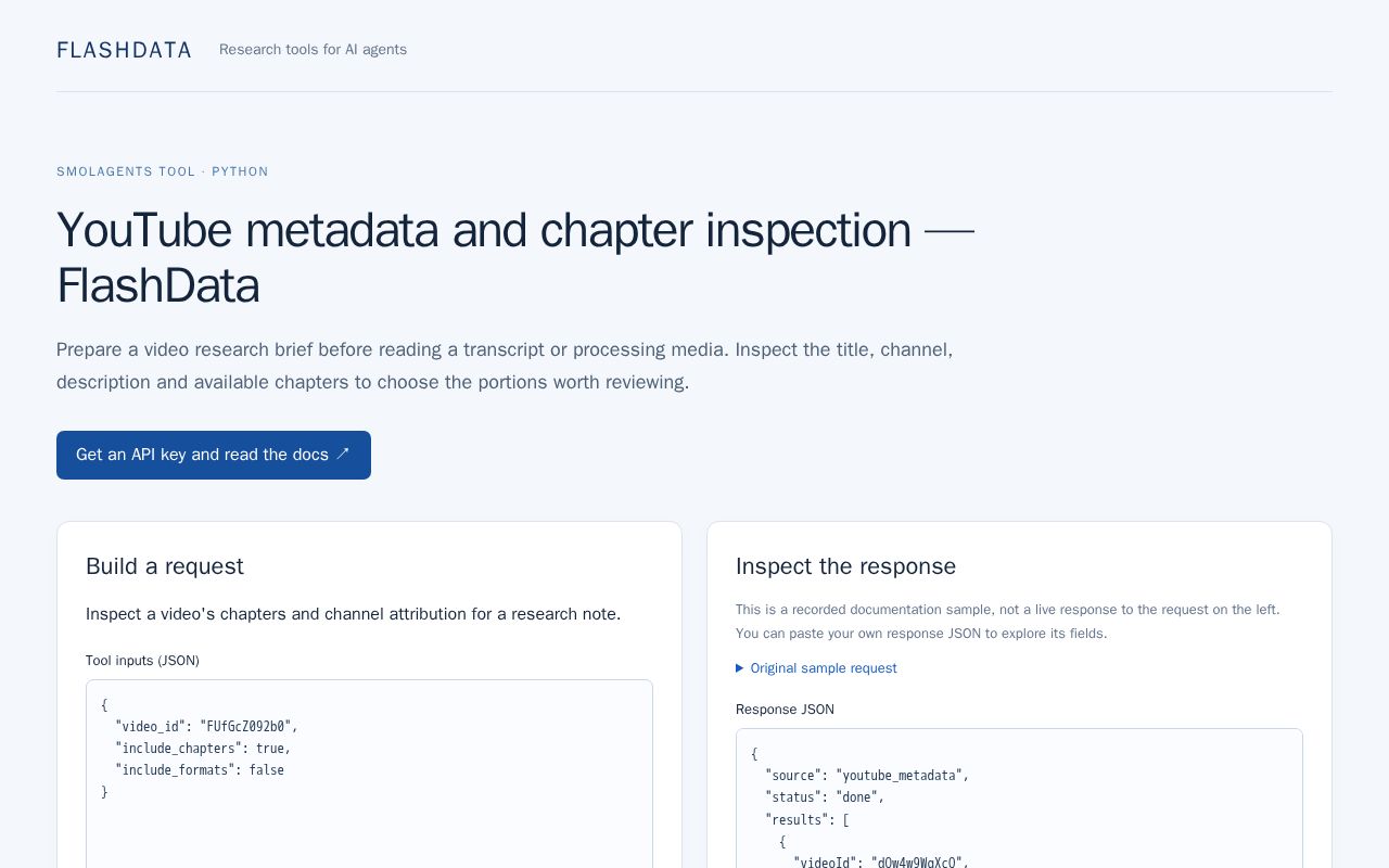 Preview of YouTube metadata and chapter inspection