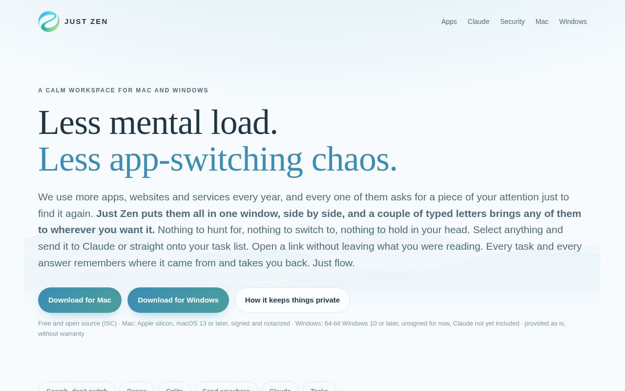 Preview of A calm local workspace for Claude Code, your vault, and web apps