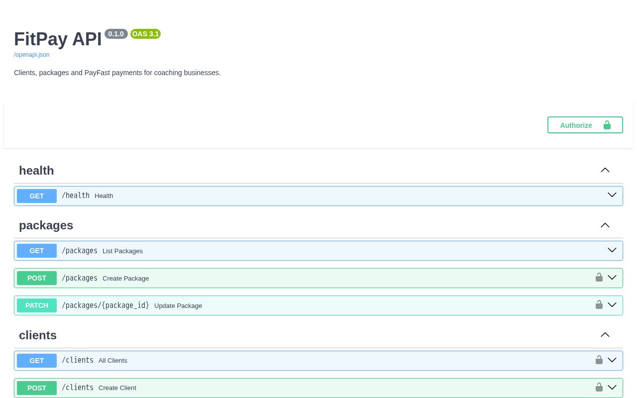 Preview of Fitpay Api