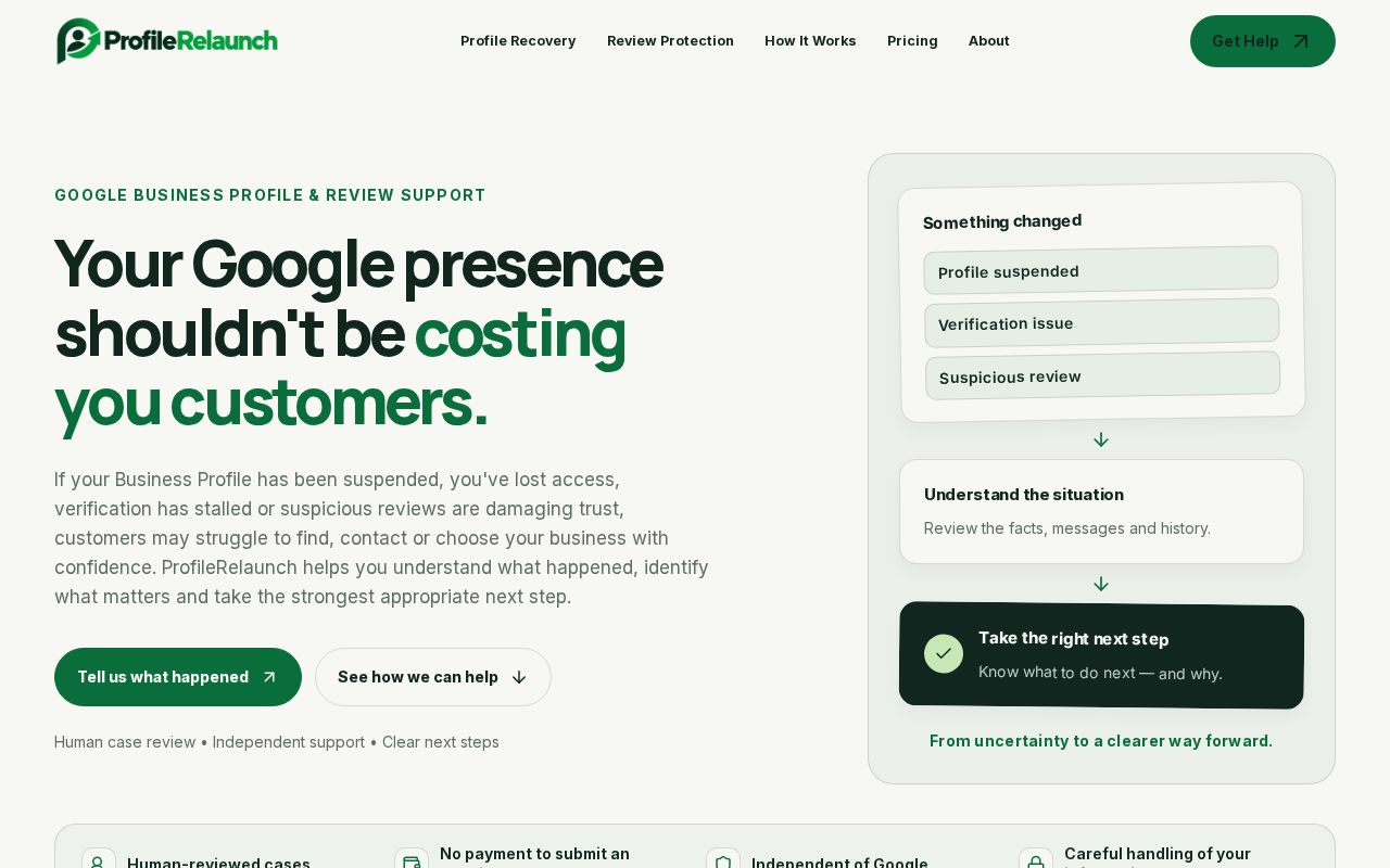Preview of ReputeDefend web application – Google Business Profile recovery and review protection