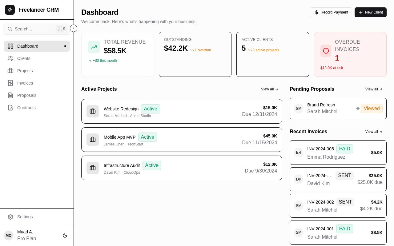 Preview of Freelancer Crm Demo
