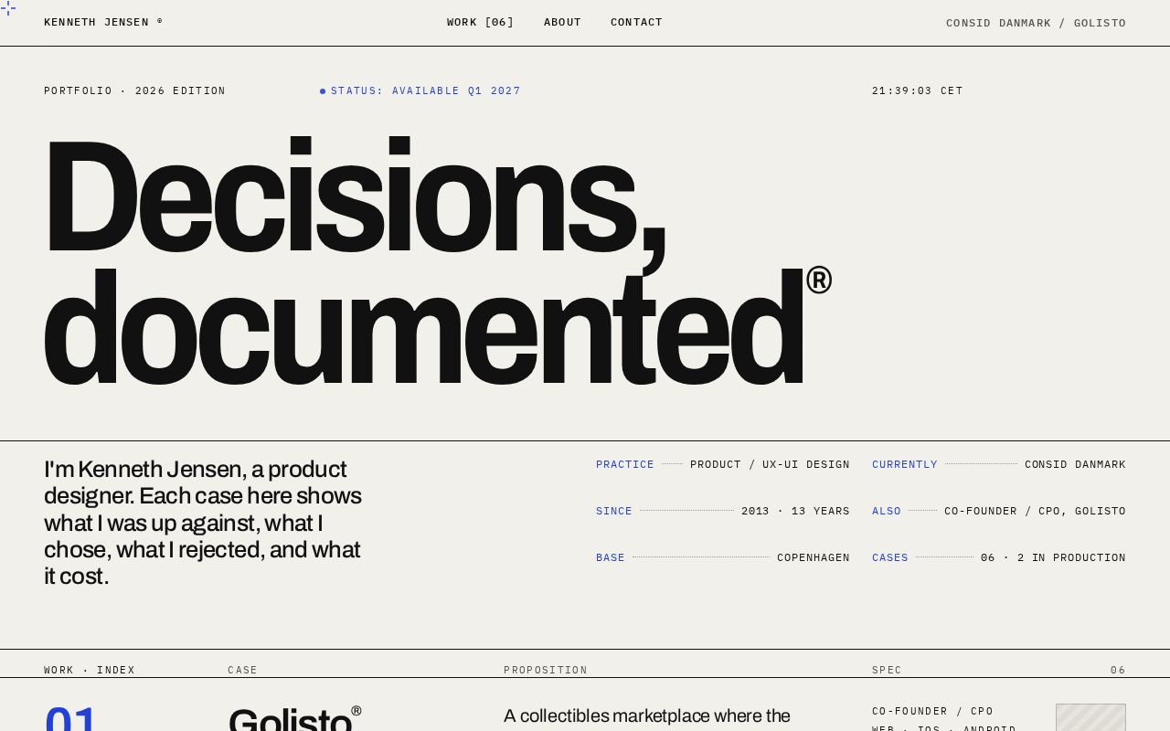 Preview of Kenneth Jensen — product design portfolio, static site