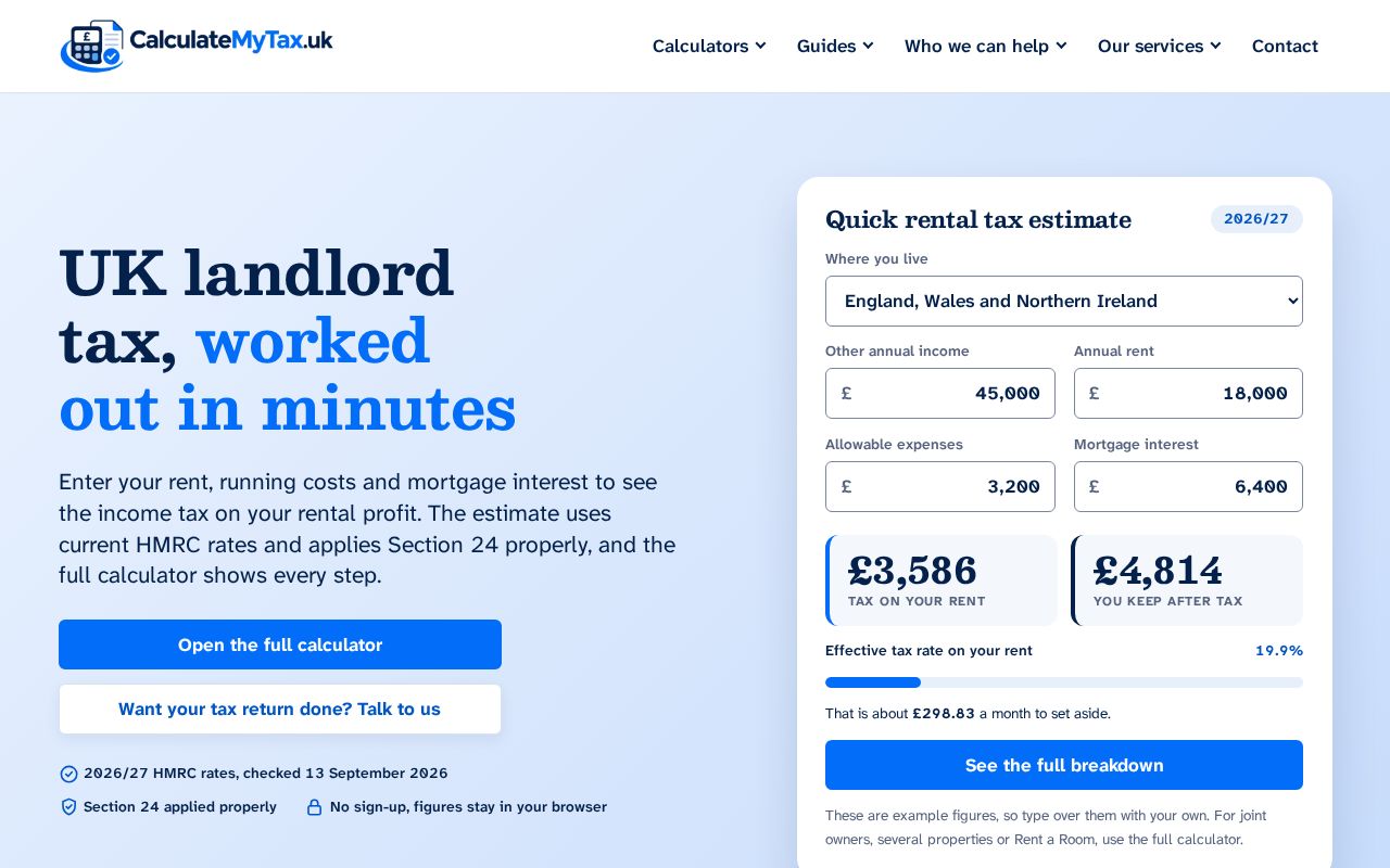 Preview of Simple and accurate online tax calculator for quick tax estimates.