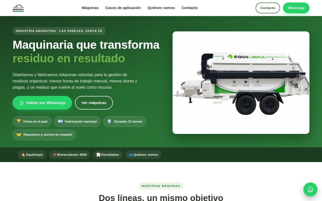 Preview of Landing page de SINC Maquinarias (Equilimpia y Biorecolector 4500)