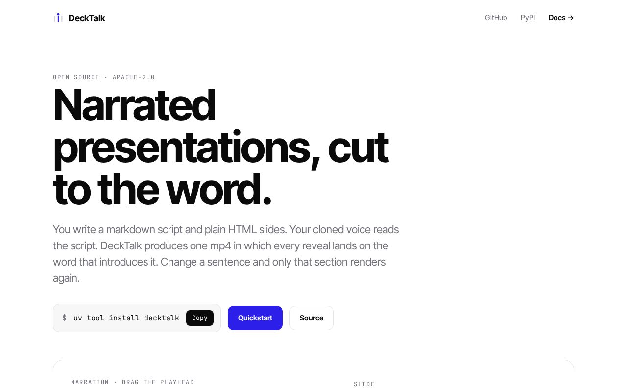 Preview of Narrated presentations, cut to the word.