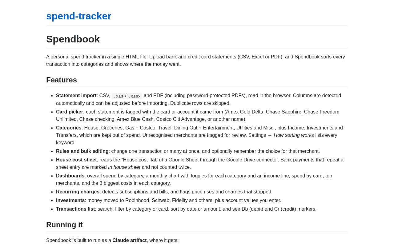Preview of Spend Tracker