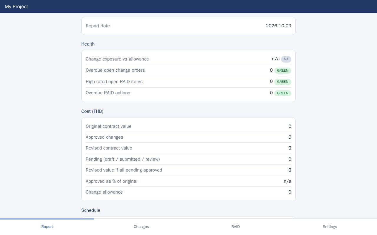 Preview of Change Order Tracker