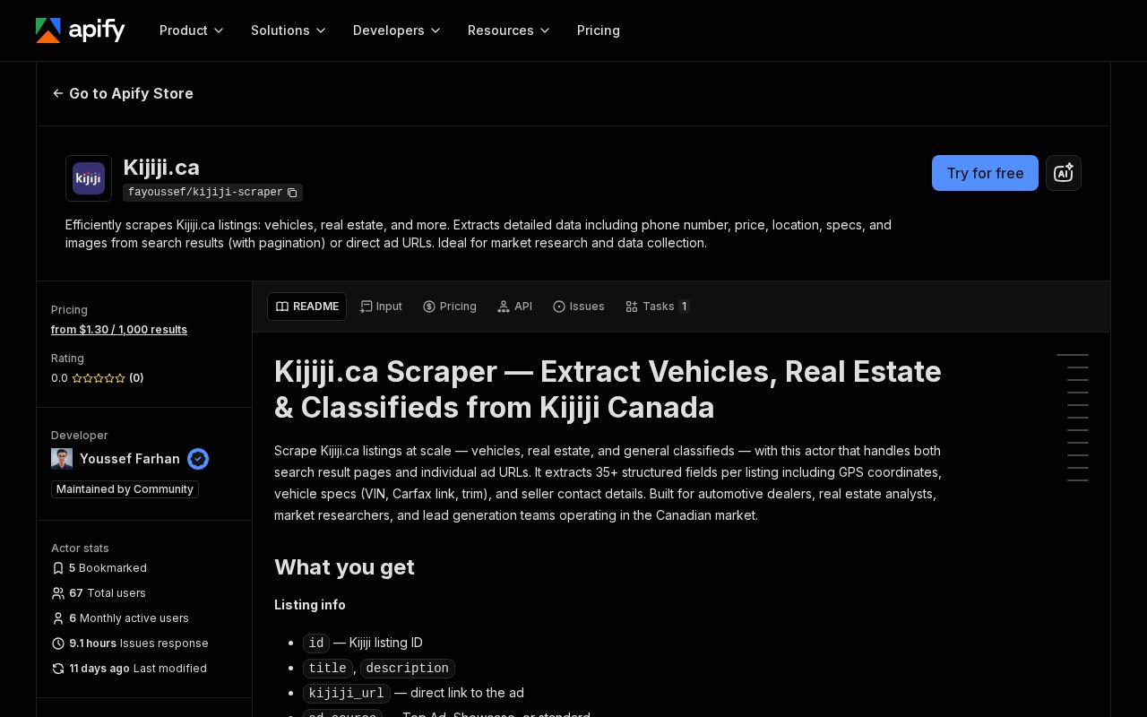 Preview of Kijiji Scraper