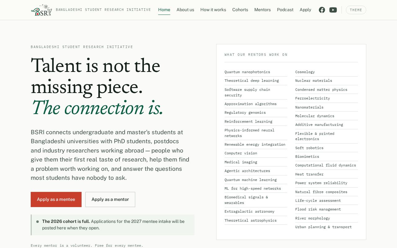 Preview of Website for the Bangladeshi Student Research Initiative