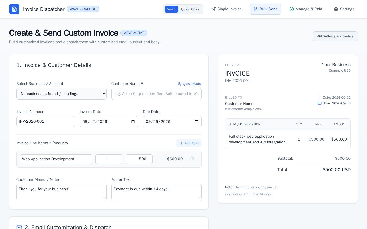 Preview of Wave Invoicing App
