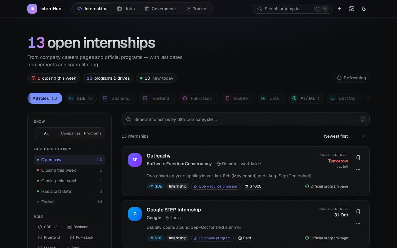 Preview of InternHunt