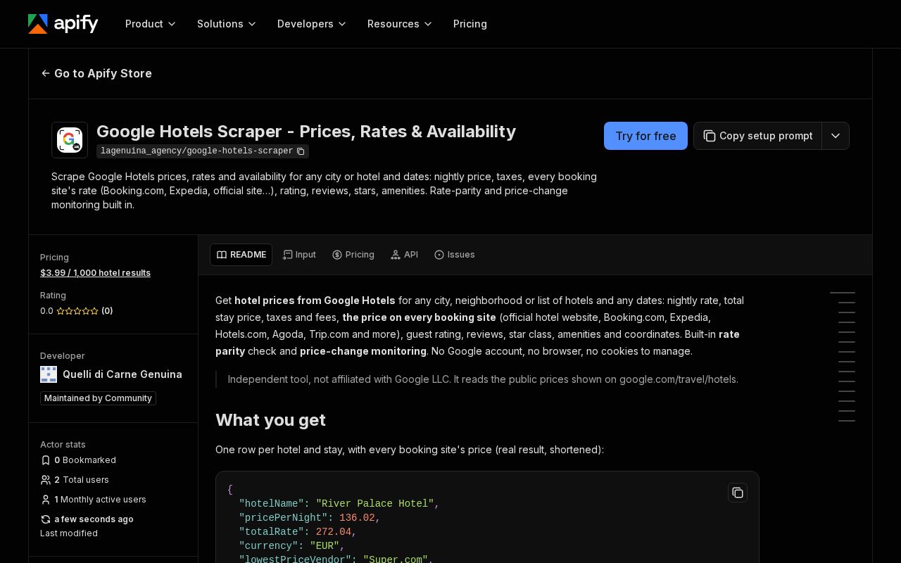 Preview of Google Hotels Prices Api