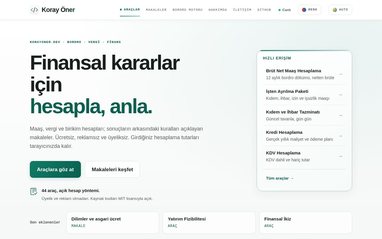 Preview of GitHub profil README’si. Projeler ve araçlar: korayoner.dev