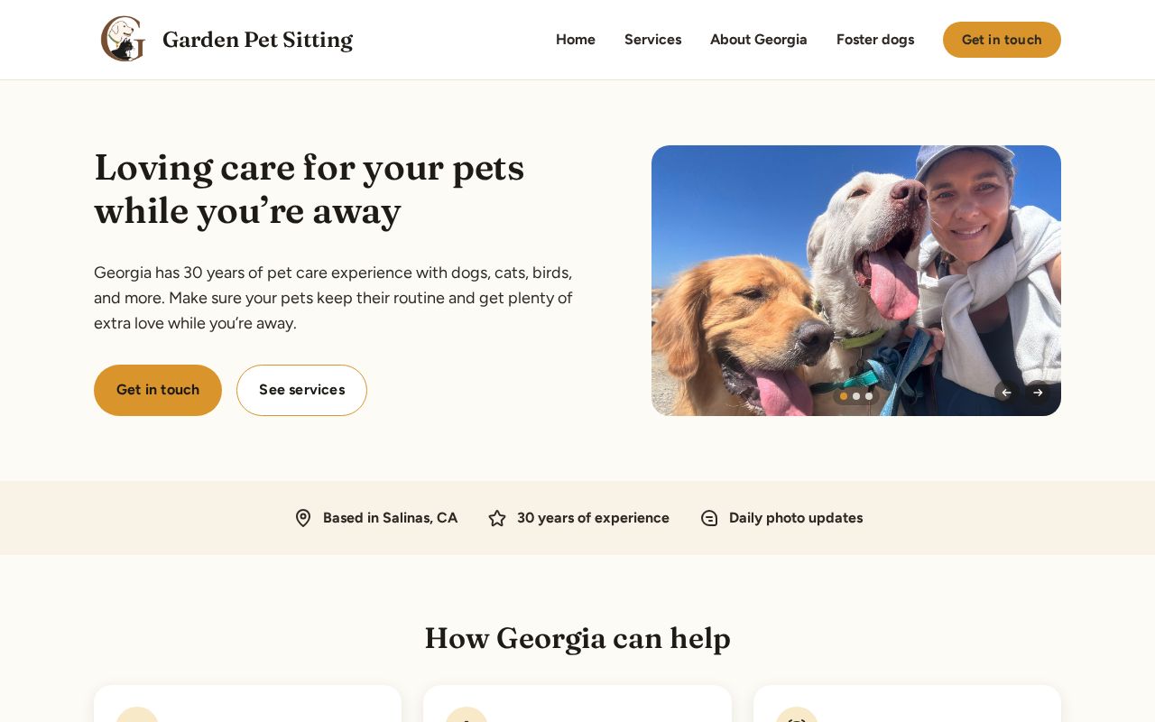Preview of Pet sitting website for Georgia Garden