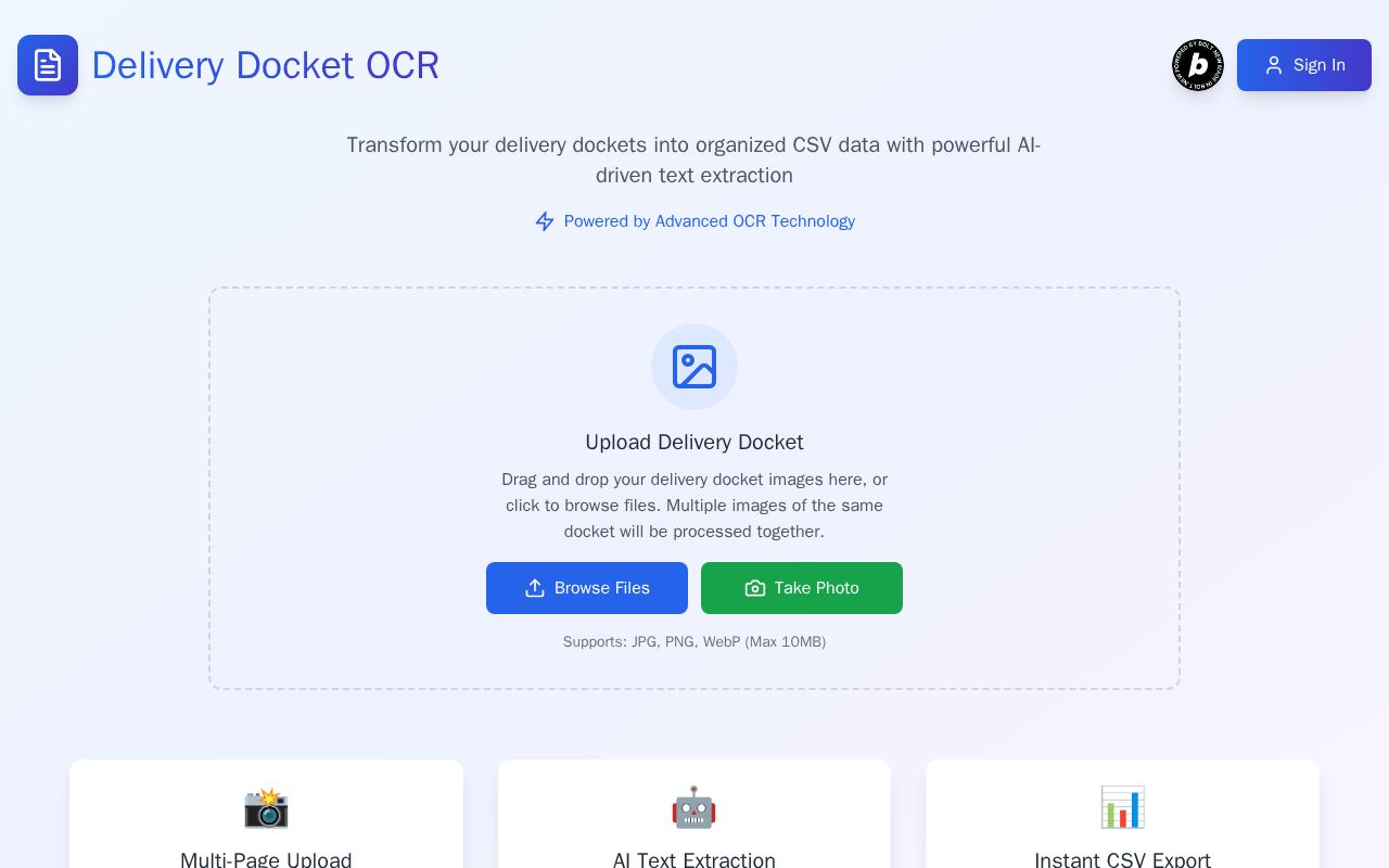 Preview of Delivery Docket app