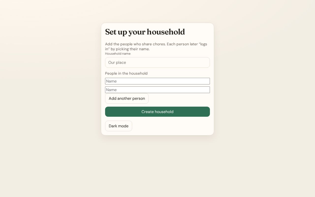 Preview of Shared household chores list prototype