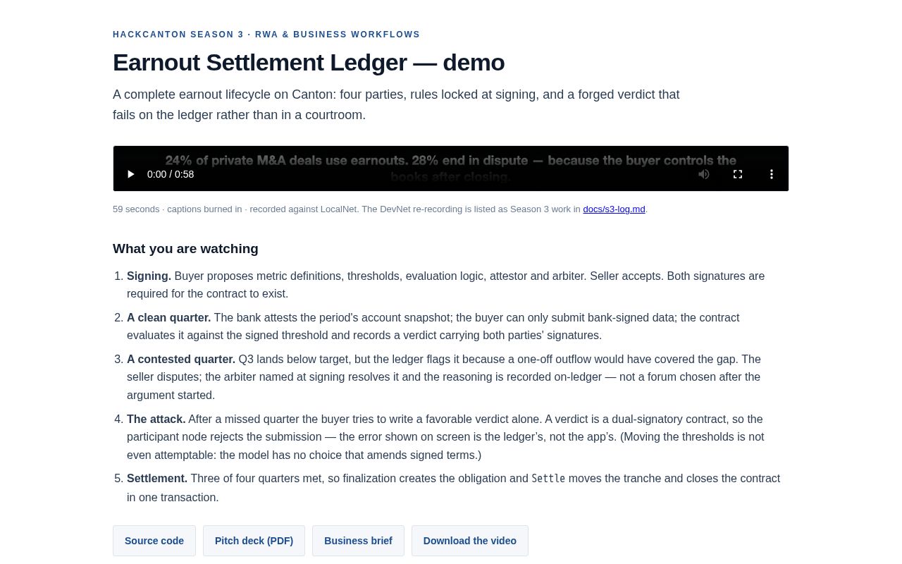 Preview of Earnout Settlement Ledger