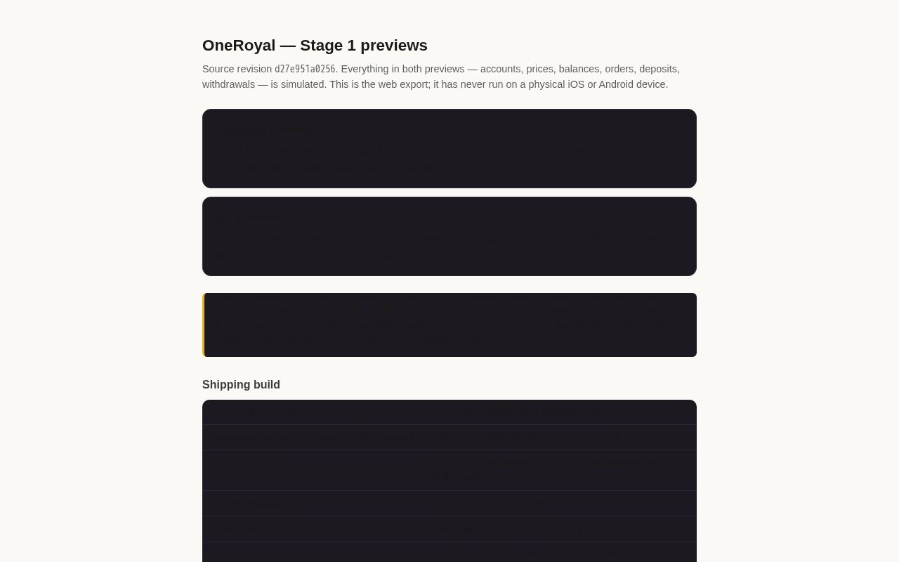 Preview of Oneroyal Stage1 Audit