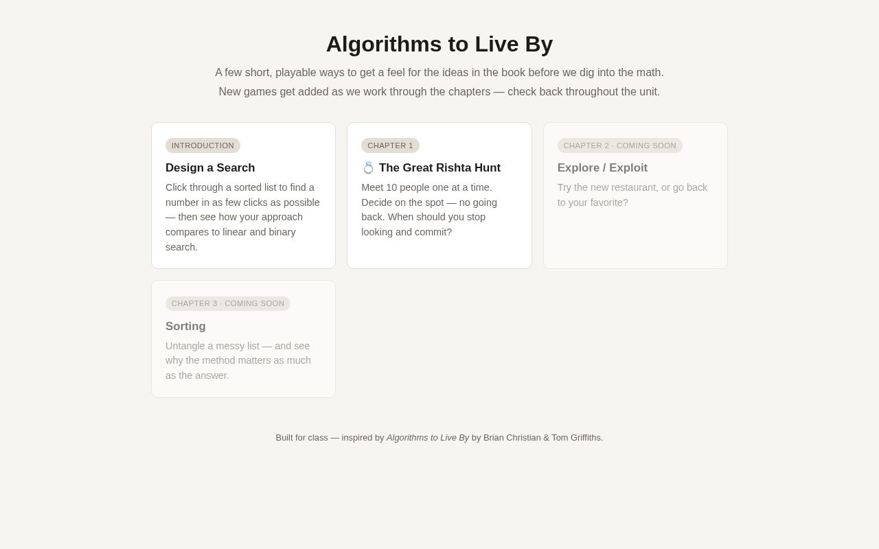Preview of Algorithms To Live By Games