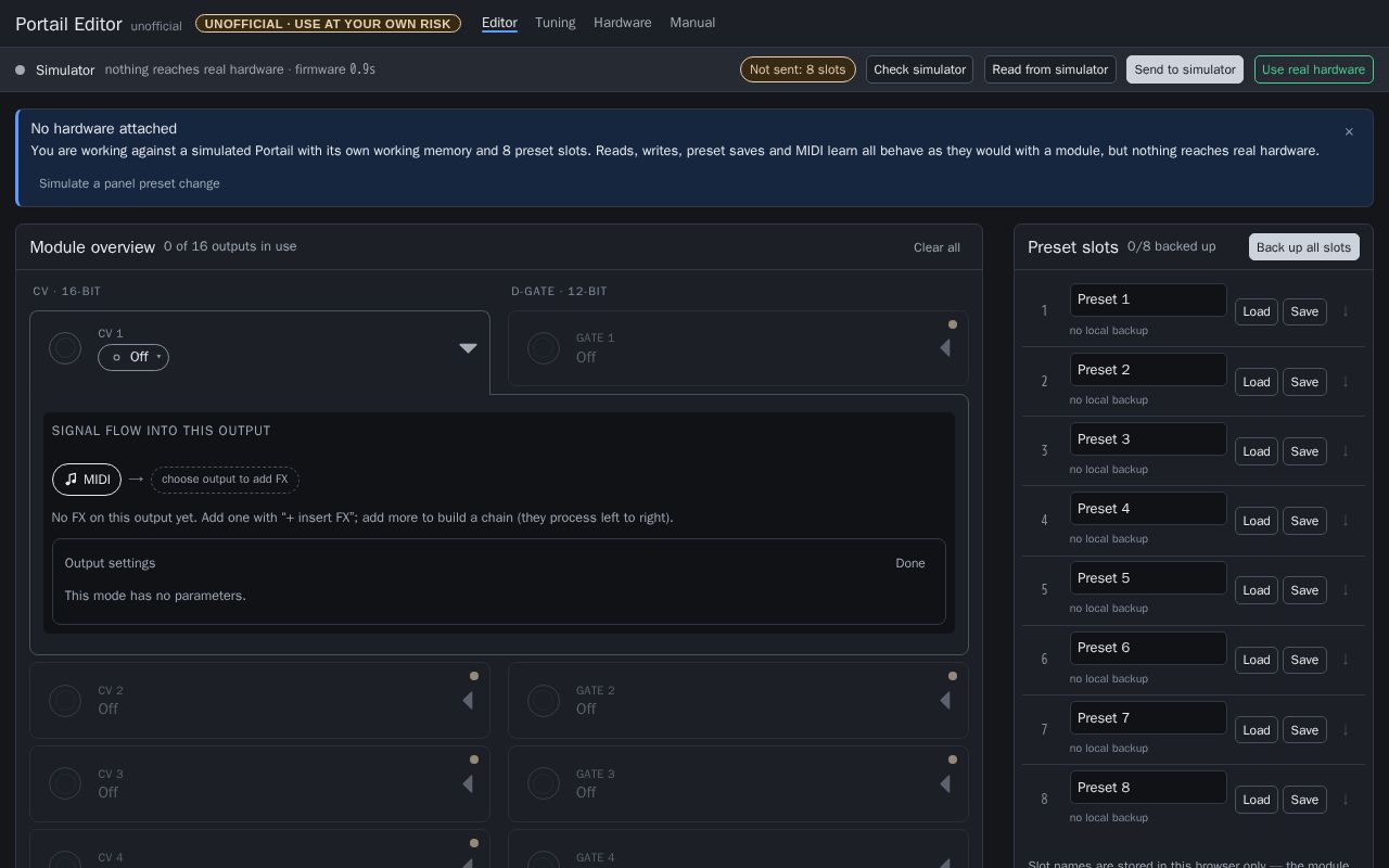 Preview of Unofficial browser-based editor for the eowave Portail (MIDI→CV). Use at your own risk.