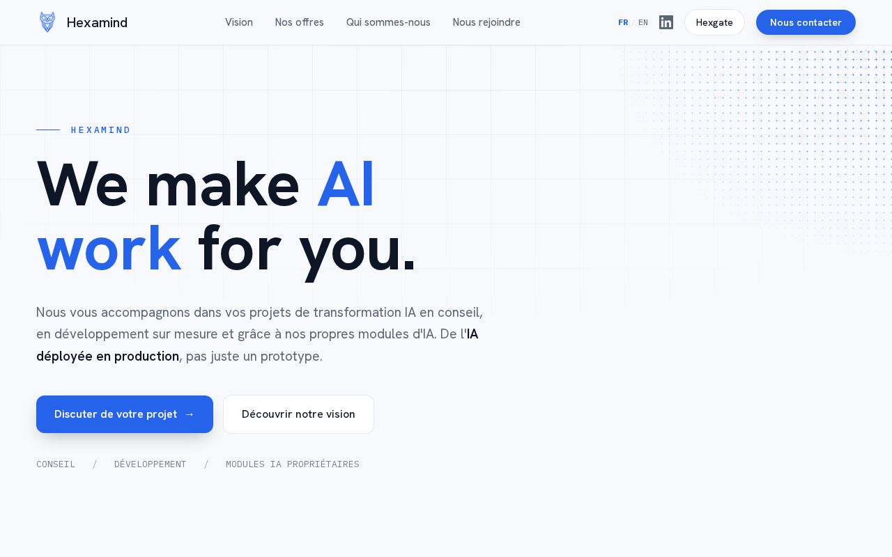 Preview of Hexamind Landingpage
