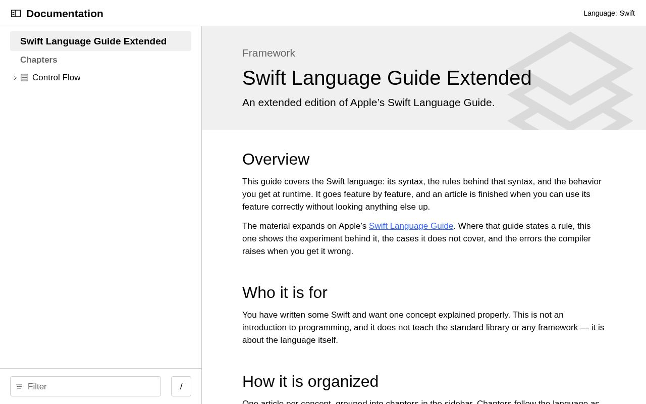Preview of Swift Language Guide Extended